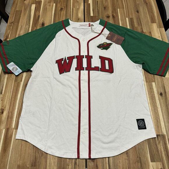 Minnesota Wild Baseball Jersey Mens 2XL White Mitchell Ness‎ NHL Hockey NWT - Picture 1 of 9